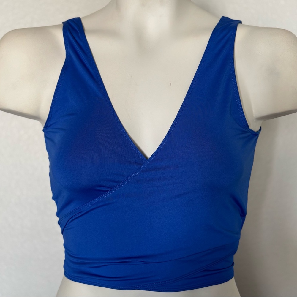 Fabletics x  Demi Lovato - Blue Wrap Tie-Back Cropped Athletic Tank - Size S
